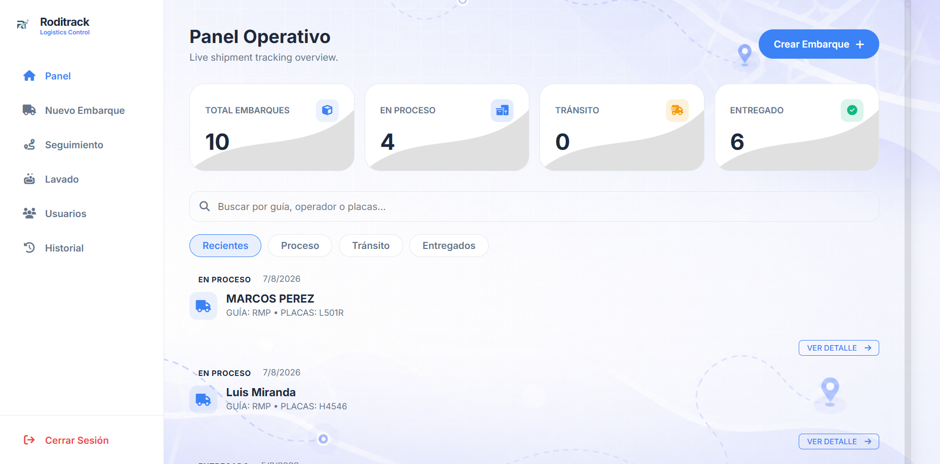 Aplicación RodiTrack en uso